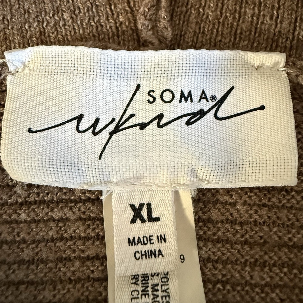 Soma Weekend Sweater Women BROWN Ribbed Hoodie Stretch Comfy Casual Pullover XL - Picture 7 of 13